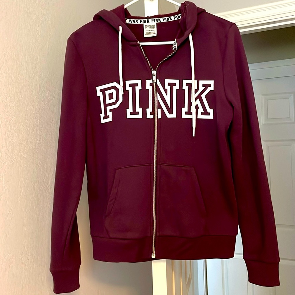 Pink sweatshirt/zippered down sweater/hoodie/jacket - Grape colored